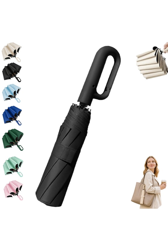 Portable Automatic Folding Umbrella with Hook, Windproof Waterproof with Loop Buckle, Large Travel Sunny Compact Clip on Umbrellas Backpack, Cute Sun UV Protection, For Men & Women Hiking