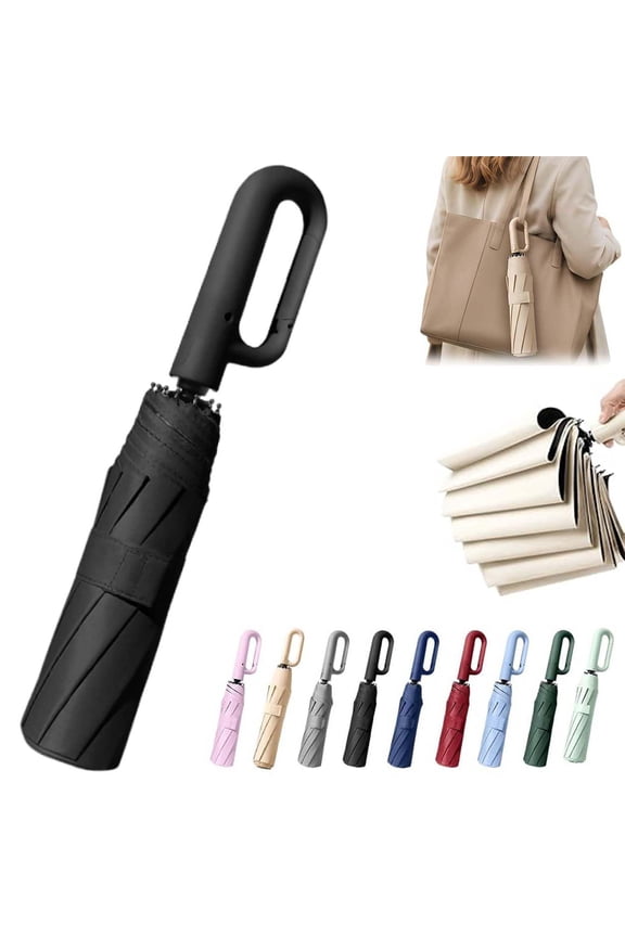 Portable Automatic Folding Umbrella with Hook, Windproof Waterproof with Loop Buckle, Large Travel Sunny Compact Clip on Umbrellas Backpack for Men & Women