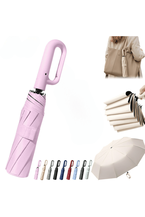 Portable Automatic Folding Umbrella, Windproof Waterproof with Loop Buckle, Large Travel Sunny Compact Clip on Umbrellas Backpack, Cute Sun UV Protection, For Men & Women Hiking