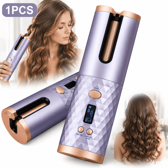 Portable Automatic Hair Curler, Ceramic Rotating Wireless Auto Curling Iron Wand, Emlimny Portable USB Rechargeable Spin Curler for Hair Styling (Purple)
