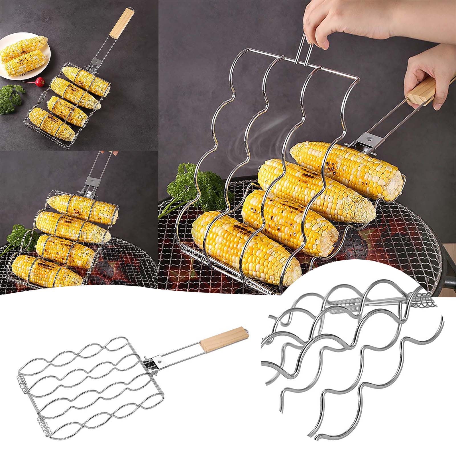 Maize Racks Portable BBQ Corn Grilling Rack with Wooden Handle - Heavy Duty Iron ...