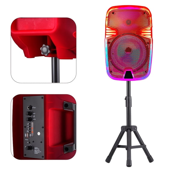 [Portable BT Speaker] 8" Portable Wireless BT Speaker With LED Party Lights | TWS Stereo, FM Radio, USB/TF Playback, AUX, Wired Microphone