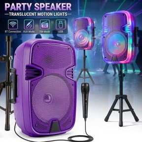 Portable BT Wireless Party Speaker with Translucent Light & Stand - Choose 8" (5 Colors) or 12", Includes Wired Mic, Remote, TWS, BT ConnectionUSB/TF/FM for Karaoke & Outdoor