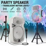 Portable BT Wireless Party Speaker with Translucent Light & Stand - Choose 8" 5 Colors or 12", Includes Wired Mic, Remote, TWS, BT ConnectionUSB/TF/FM for Karaoke & Outdoor