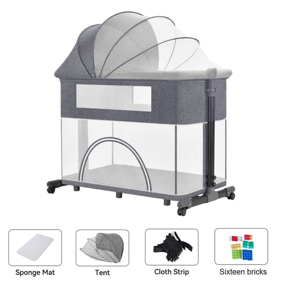 Portable Baby Bassinet 4-in-1 Bedside Sleeper Bassinet Baby Playard with Mosquito Net, Wheels, Height Adjustable for Babies & Infants