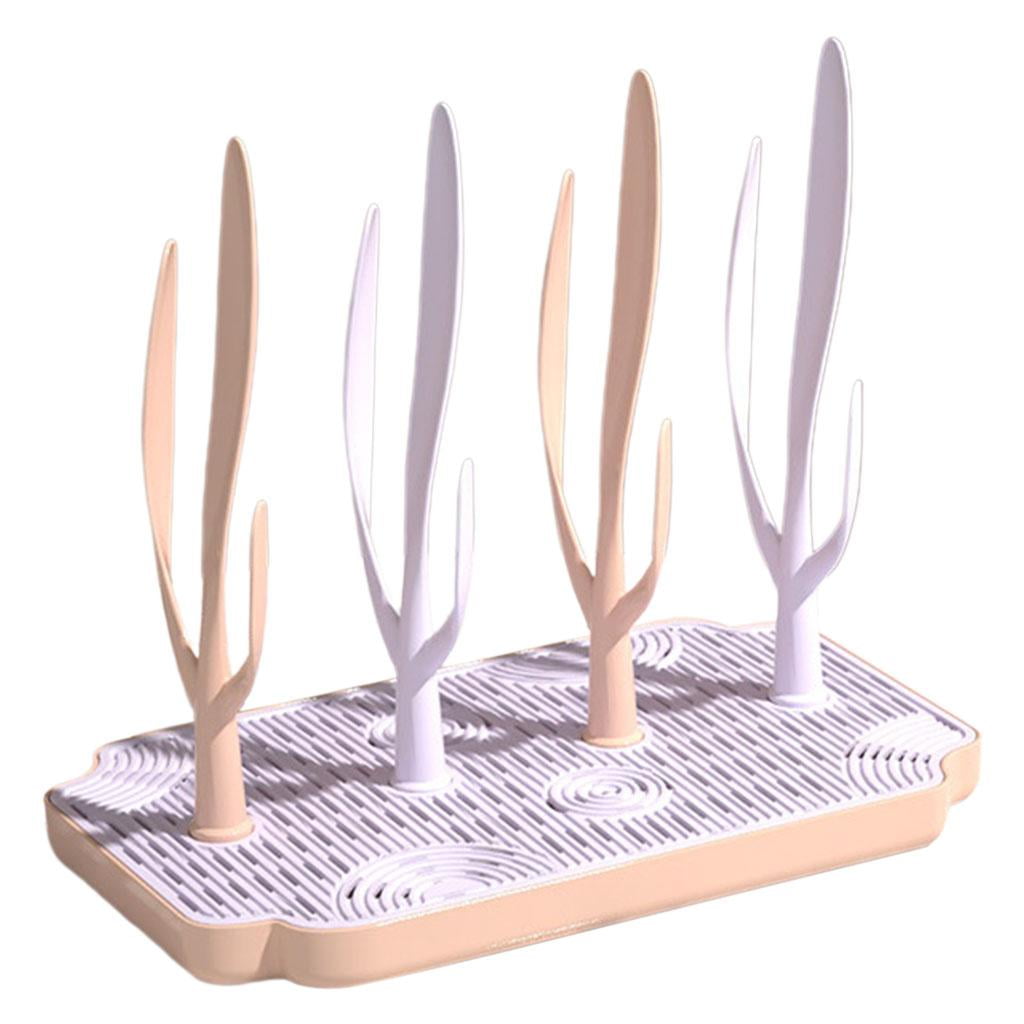 Portable Baby Bottle Drying Rack Countertop Cleaning Brush Holder Storage with Drainer Tray Space Saving pink