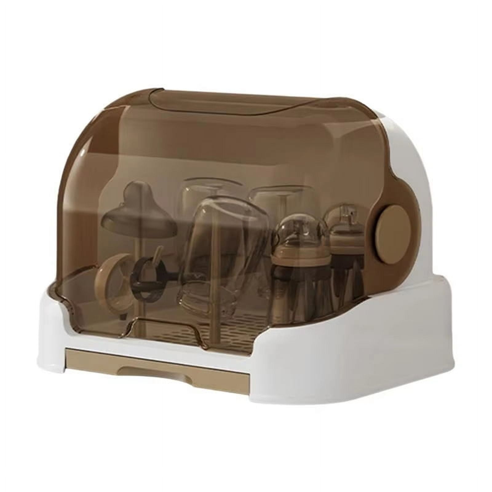 Portable Baby Bottle Drying Rack with Dustproof Lid, Removable Drip Tray, and Compact Storage Design Brown