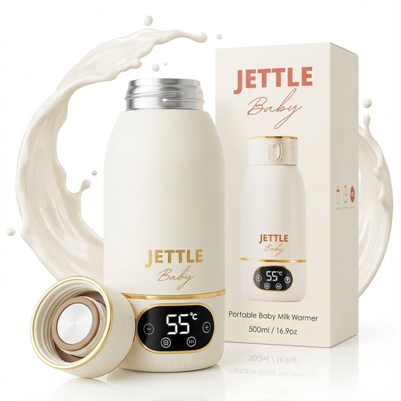 Portable Baby Bottle Warmer 500ml - Baby-Safe Travel - Cordless Rechargeable Formula & Breast Milk Warmer with LED Temperature Control