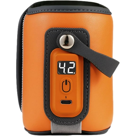 Portable Baby Bottle Warmer, Premium PU USB Bottle Warmer Heater with 18W Quick Charge, Wide Application Suitable for Home, Outing, Family Travel, Orange