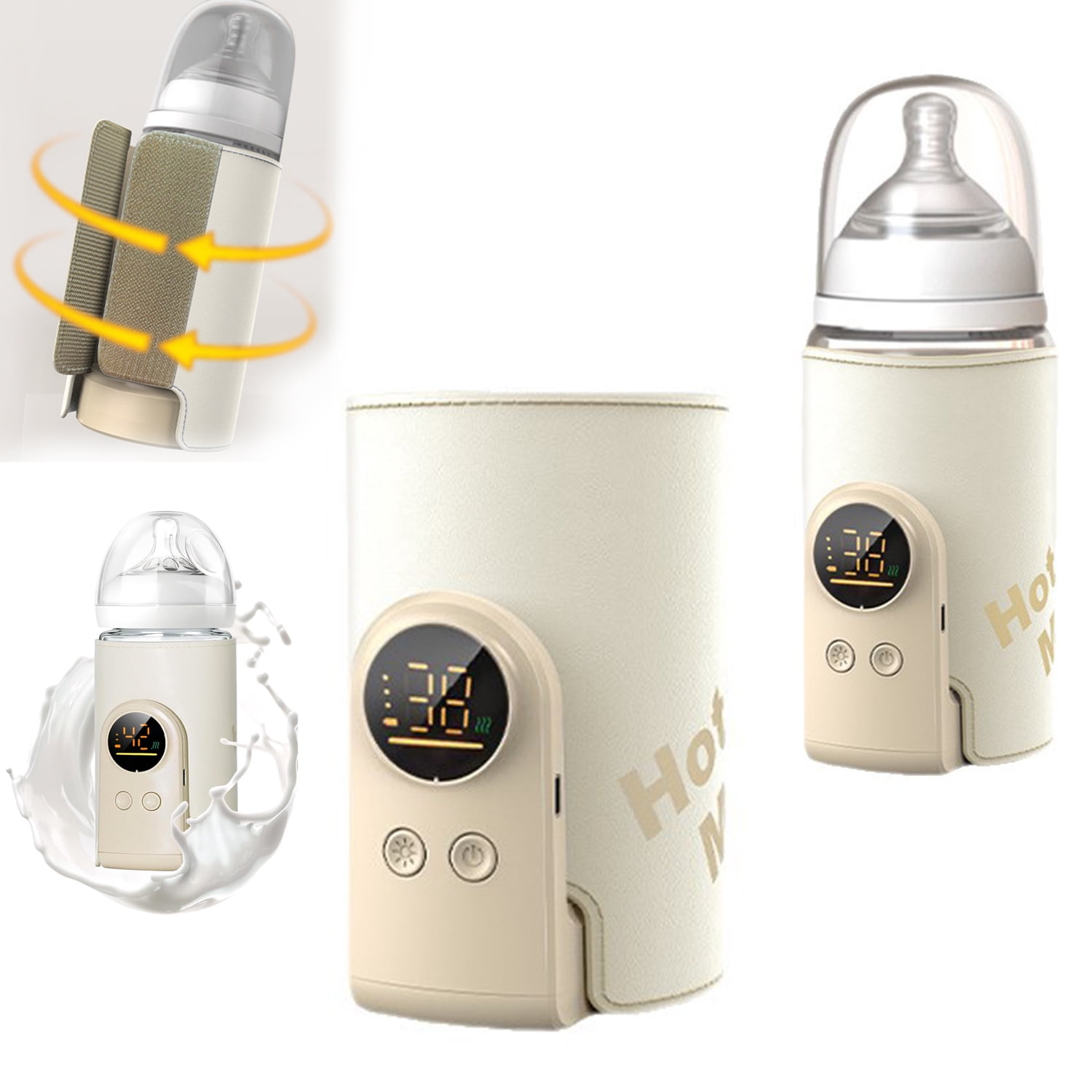 Portable Baby Bottle Warmer for Travel - 8000mAh Battery Powered Cordless Milk Warmer, 6 Adjustable Temperature Settings (100.4°F-122°F), USB Rechargeable Sleeves for Breastmilk & Formula