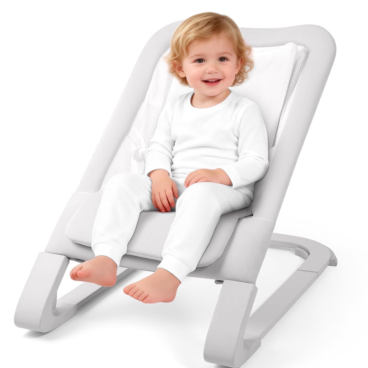 Portable Baby Bouncer & Rocker Seat for Infants, Adjustable Reclining Baby Chair with 3-Point Safety Harness, Lightweight Foldable Design for 0-18 Months, Supports Up to 60 lbs, Grey