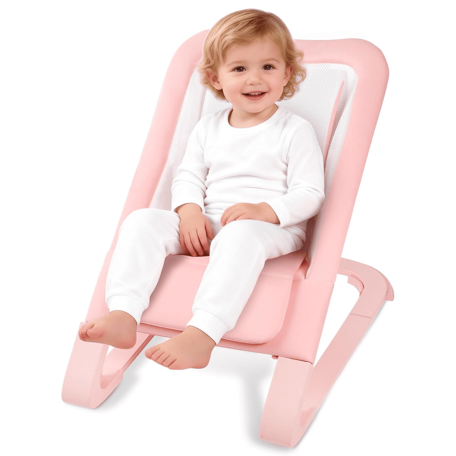 Portable Baby Bouncer Seat for Infants, Adjustable Baby Chair with 3-Point Safety Harness, Lightweight Foldable Design for 0-18 Months, Supports Up to 60 lbs, Pink