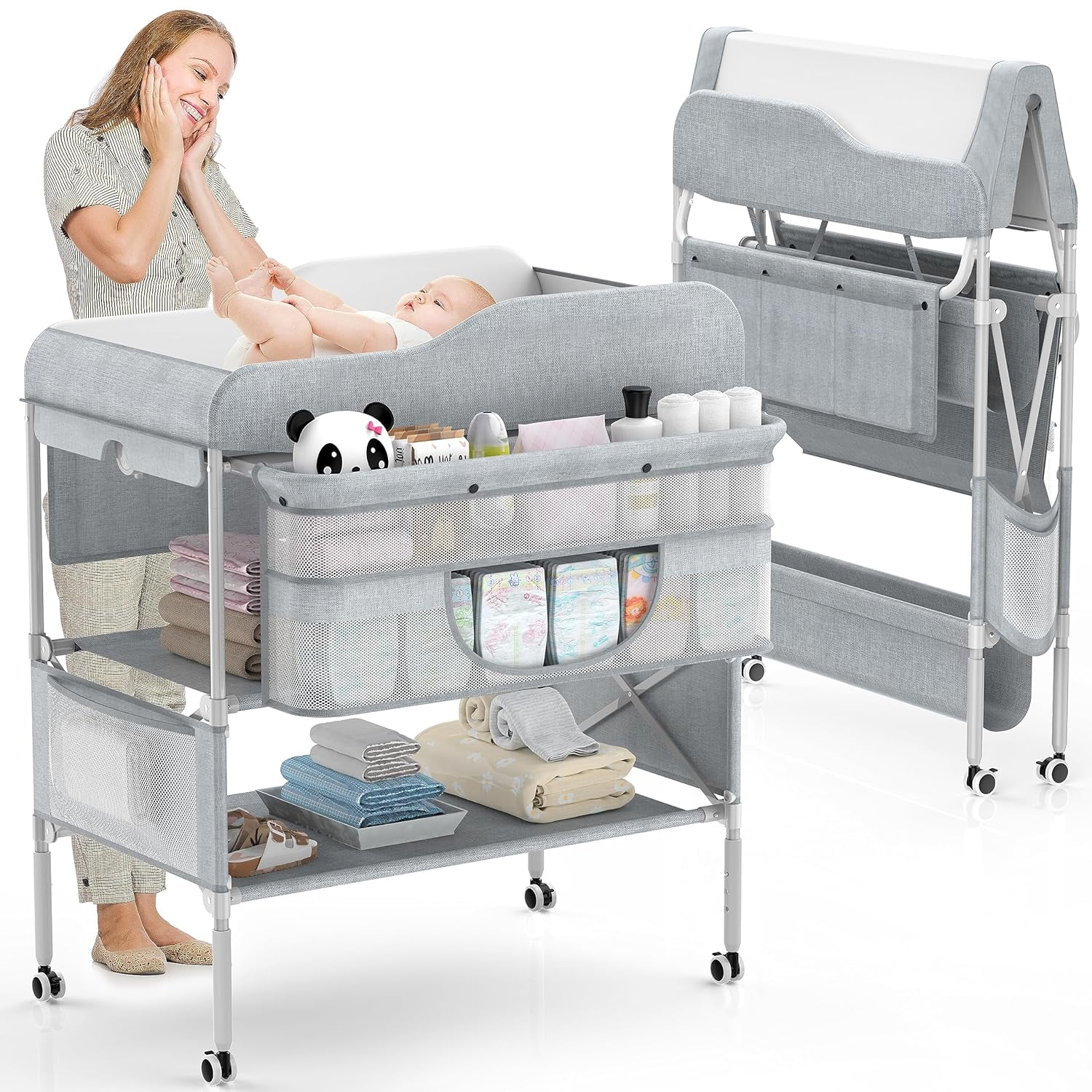 Portable Baby Changing Table, Foldable Changing Table Dresser Baby
