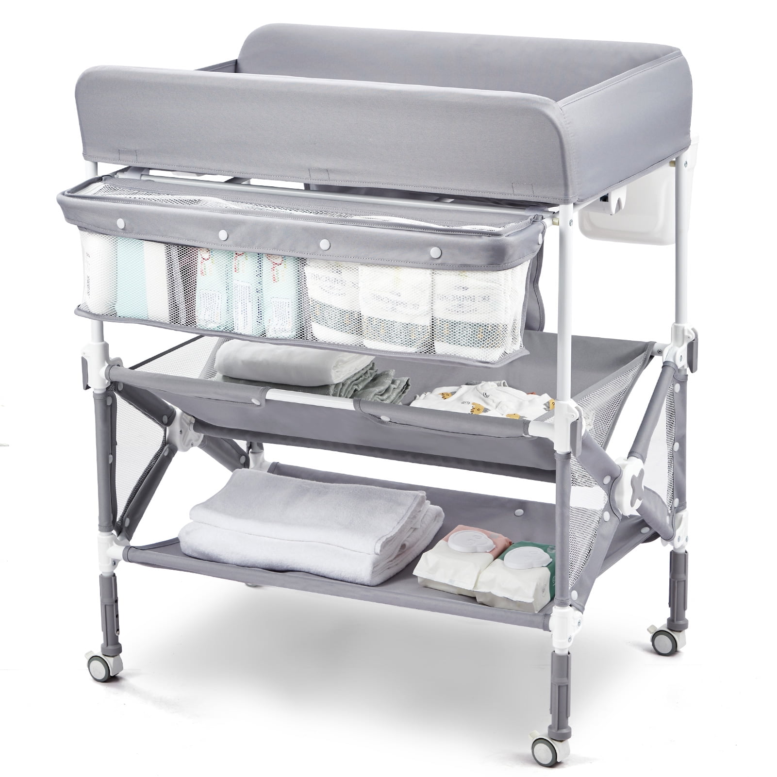 Portable Baby Changing Table with Wheels,Adjustable Height ,Foldable Diaper Change Table with