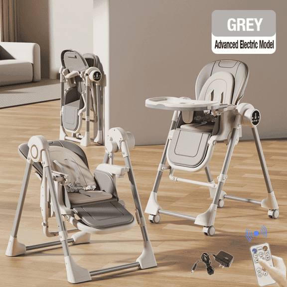 Electric Baby High Chair Portable Feeding Chair Adjustable Rocking Chair for Infants with Remote Control,Lullaby,Timer,Unisex,GREY