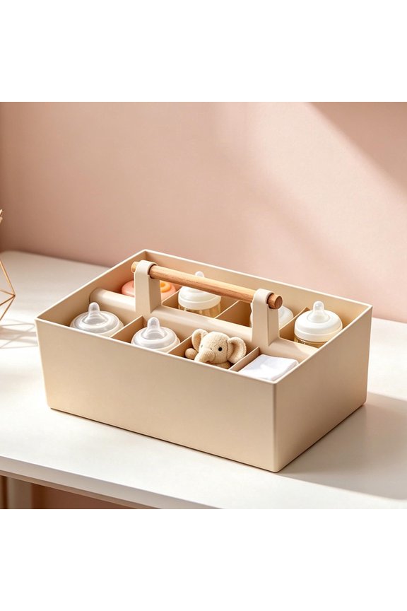 Portable Baby Storage Box with Handle, Compartmentalized Desktop Organizer for Nursery and Maternity Essentials