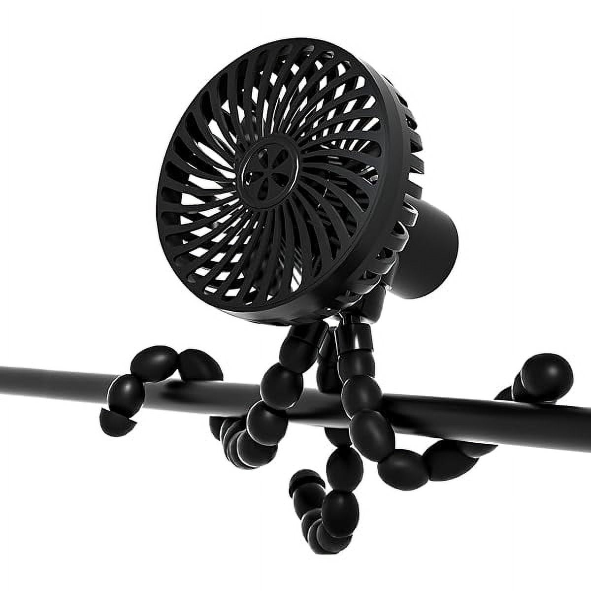 Portable Baby Stroller Fan with 3 Speeds, stroller fan clip on for baby, USB Battery Powered Rechargeable Handheld Personal Fan For Car Seat, Treadmill, Outdoor (Black)