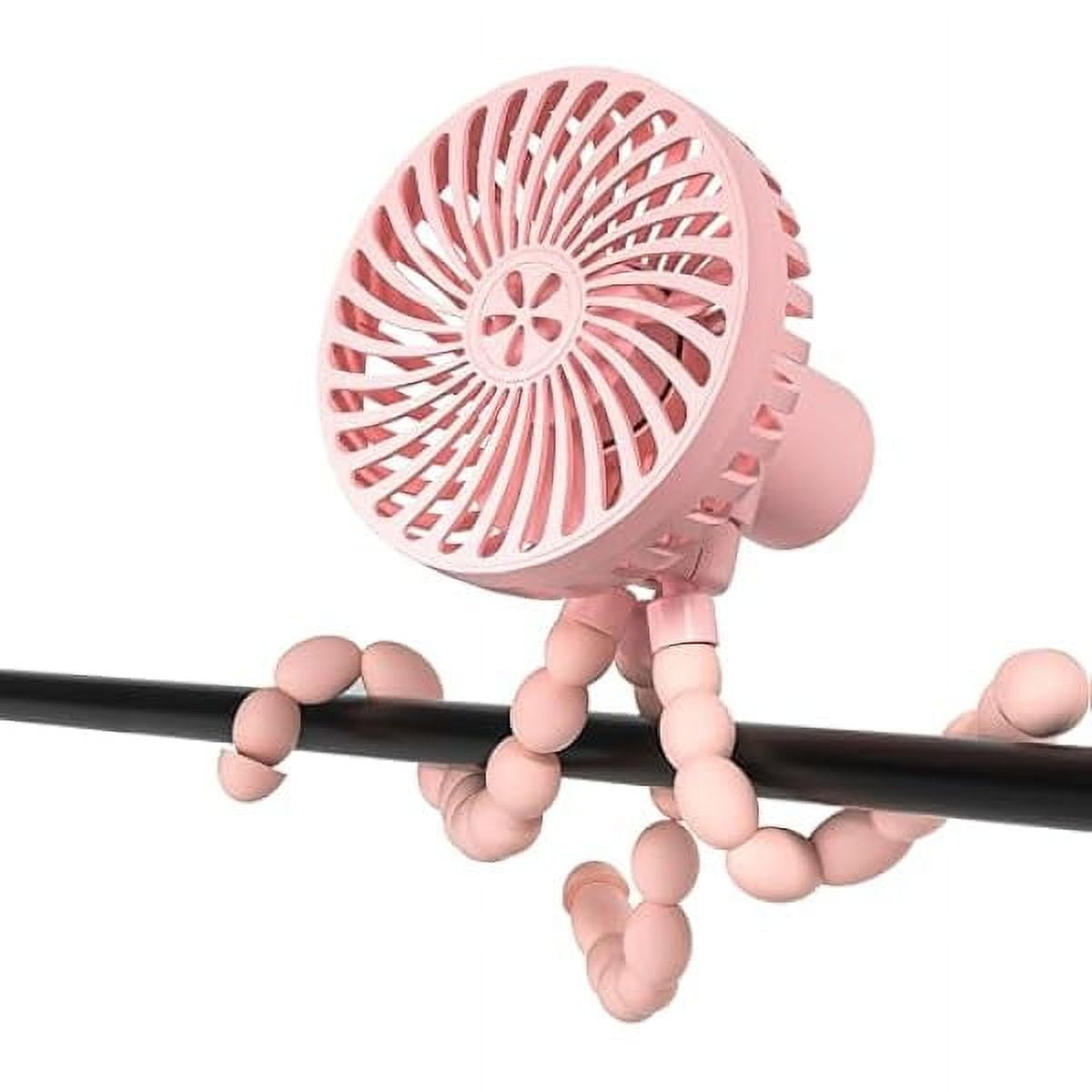 Portable Baby Stroller Fan with 3 Speeds, stroller fan clip on for baby, USB Battery Powered Rechargeable Handheld Personal Fan For Car Seat, Treadmill, Outdoor (Pink)