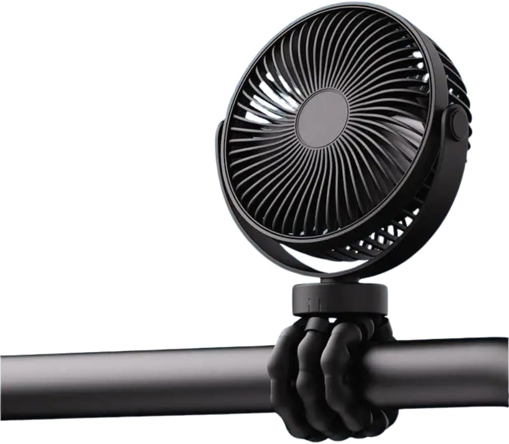 Portable Baby Stroller Mini Fan with Flexible Tripod, Rechargeable 360 Rotating Fan for Car Seat, Crib, Bike, Travel & Outdoor Use, Safe for Babies (Black)