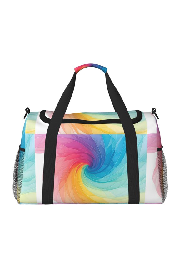 13in19.7in Large Capacity Design Handle Protective Cover Can Be Used As A Travel Bag Handbag Weekend Bag Darkmagenta Tie-Dye Background Rainbow Colors (3)