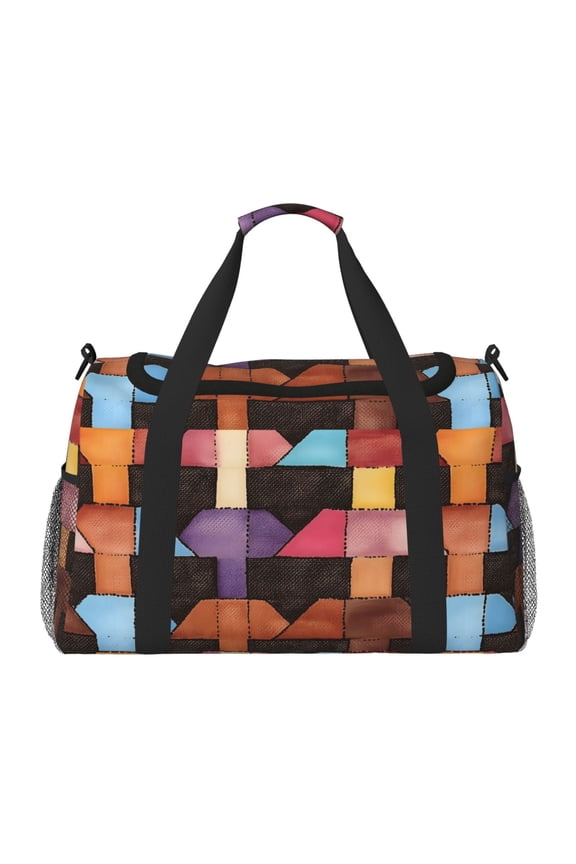 13in19.7in Large Capacity Design Handle Protective Cover Can Be Used As A Travel Bag Handbag Weekend Bag Saddlebrown Colorful Houndstooth Hand-Drawn Sketch_2