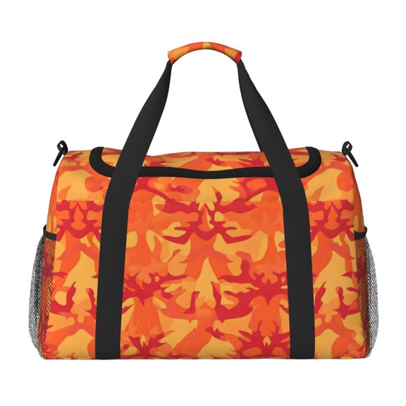 13in19.7in Large Capacity Design Handle Protective Cover Can Be Used As A Travel Bag Handbag Weekend Bag Vector Camouflage Pattern Orange Red_2