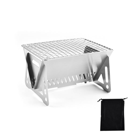 Portable Backpacking Stove with Grill Grid, Folding Stainless Steel Charcoal Grill, Ultralight BBQ Wood Burning Camp Stove for Hiking Picnic Garden Backyard Cookingsmall size