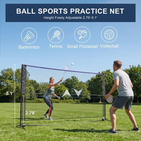 edx Portable Badminton Net Set - 10FT Adjustable Height for Outdoor & Indoor Use, Includes Carry Bag, Easy Setup No Tools Needed, Blue-Black