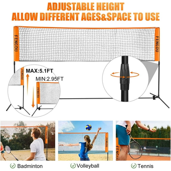 Portable Badminton Net Set, Adjustable Height Tennis Net for Multiple Sports, Includes Volleyball, Soccer Net with Poles for Backyard, Indoor, Outdoor, Beach