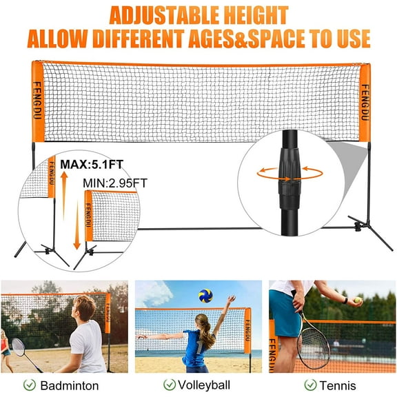 Portable Badminton Net Set, Adjustable Height Tennis Net for Multiple Sports, Includes Volleyball, Soccer Net with Poles for Backyard, Indoor, Outdoor, Beach