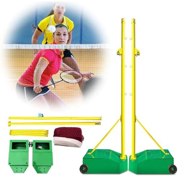 Portable Badminton Net Set with Wheels & Carry Bag, Professional 2x2cm Grid, Heavy-Duty Steel Frame for Indoor & Outdoor Use for Adults & Youth$$Sport & Recreation Other