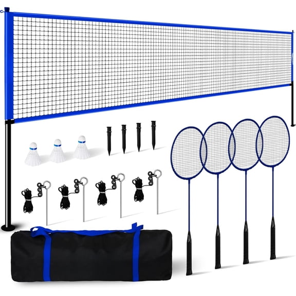 Portable Badminton Set Regulation Net- Easy Setup Steel Poles, 4 Rackets & 3 Shuttlecocks Ideal for Backyard Fun with Friends and Family from Kids to Adults - Includes Carry Bag