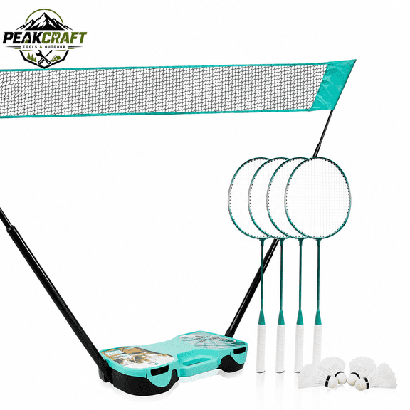Portable Badminton Set with Net, 4 Rackets, 4 Birdies and Carry Storage Box, Outdoor Backyard Yard Game Set for Family, Adults, Lawn, Park, Beach