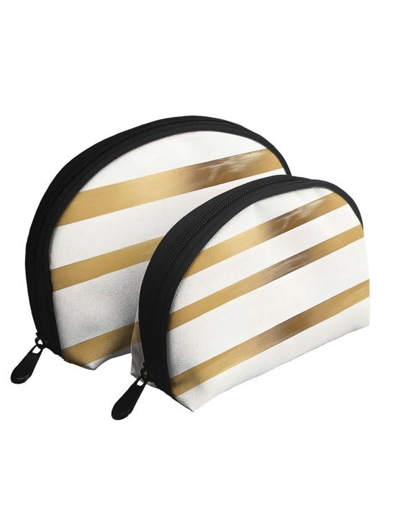 Portable Bags Clutch Pouch Zipper Smooth Built-In Compartment For Travel Vacation Business Camping Gold Stripe_3