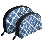 Portable Bags Clutch Pouch Zipper Smooth Built-In Compartment For Travel Vacation Business Camping Indigo Moroccan Trellis Hand-Drawn Sketch_2