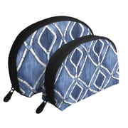 Portable Bags Clutch Pouch Zipper Smooth Built-In Compartment For Travel Vacation Business Camping Indigo Moroccan Trellis Hand-Drawn Sketch_3