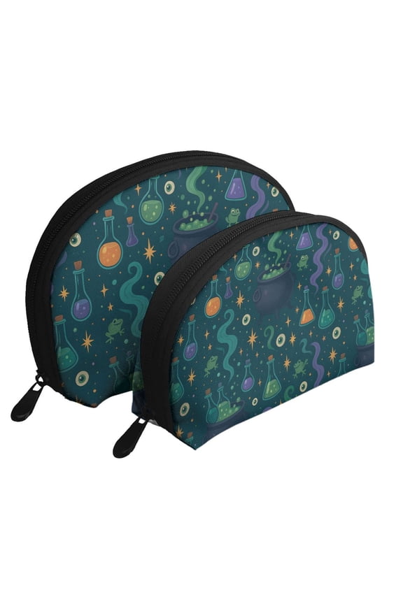 Portable Bags Clutch Pouch Zipper Smooth Built-In Compartment For Travel Vacation Business Camping Magical Potion Halloween Pattern
