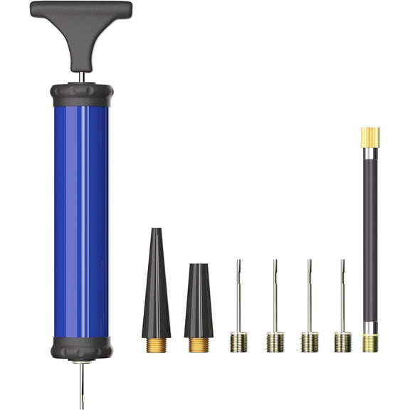 Portable Ball Pump, Air Pump with 4 Needles 2 Nozzle 1 Extension Hose Great for Basketball Football Volleyball Soccer Blue/Manual