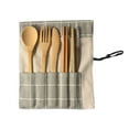 thumbnail image 1 of Portable Bamboo Cutlery Travel Eco-friendly Fork Spoon Set Include Reusable BambCotton sack cutlery set 6 pieces gray plaid, 1 of 2