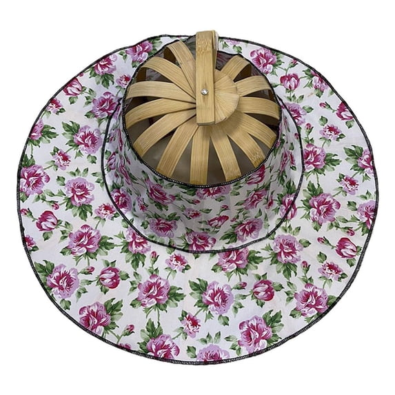 Portable Bamboo Fan-Foldable Sun Hat for Women,UV Protection Wide Brim Hat,Adjustable Chin for Summer Accessories Travel Strap
