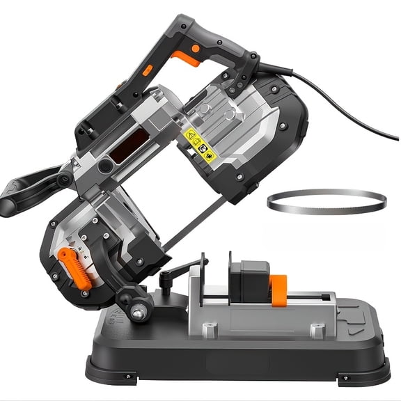Portable Band Saw, 9A Corded Deep Cut Bandsaw with 5" Cutting Capacity, 5 Variable Speeds, 045 Adjustable Base, Handheld or Benchtop Band Saw for Cutting Metal, Pipe, Wood & PVC, 1 Blade Included