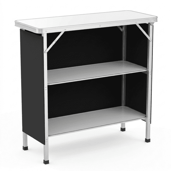 Mobile Bar Table with 3 Shelves, Portable Folding Bar Counter for Indoor Outdoor Events Parties Camping, Waterproof Oxford Cloth, 39"L x 34"H, Black