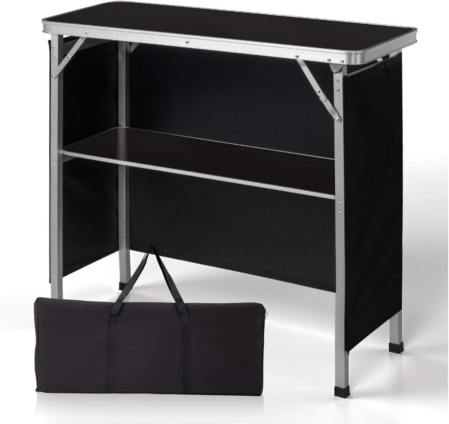 Portable Bar Table, Outdoor Folding Mobile Bar Counter with 2 Tier ...