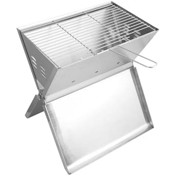 Portable Barbecue Grill - Foldable Notebook-Style 2 to 3 Person BBQ Griller Made with Stainless Steel - Charcoal Smoker for Terrace, , Backyard, Camping, Hiking & Beach Trips - 35x24x39cm