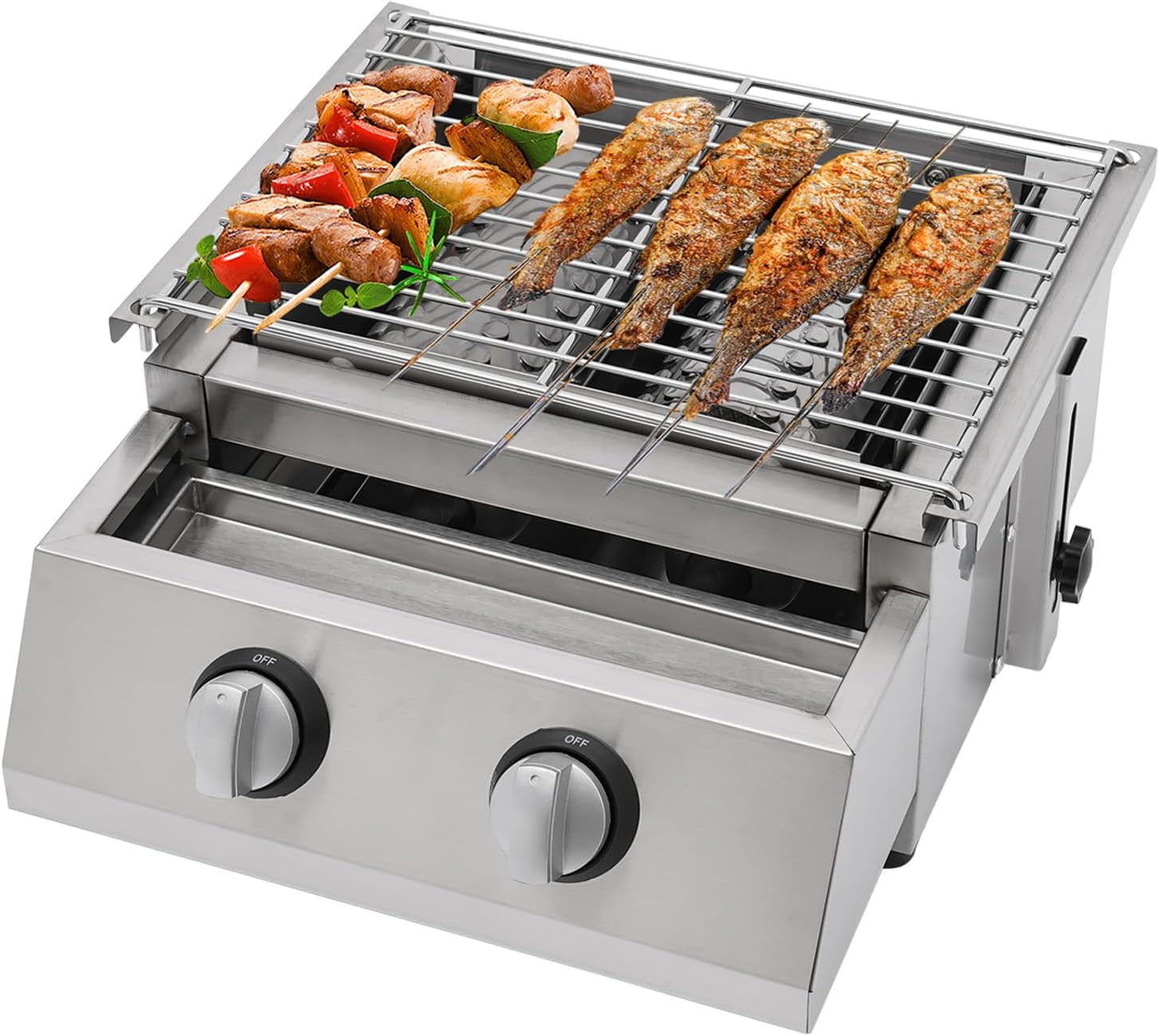 Portable Barbeque Gas Grill, BBQ Table Top Camping Grill with 2 Burners Outdoor BBQ Camping