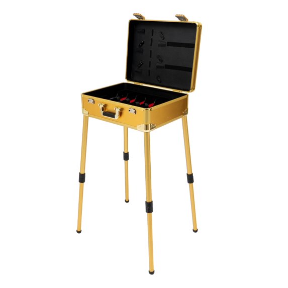 Portable Barber Case Professional Barber Station with Adjustable Height 18.11-31.5in TSA Lock Hair Stylist Toolbox for Barbershop - Rolling Organizer Case for Barbers (Gold)