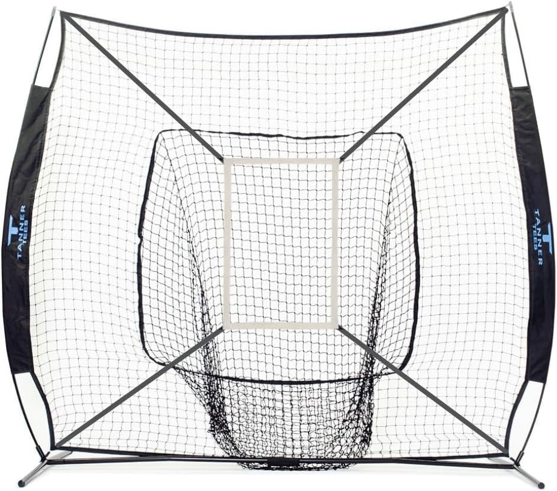 Portable Baseball Net with Carry Bag - 7' x 7' Baseball Net Softball Batting Net with Target and Catch Sock for Hitting and Pitching | Black and Blue