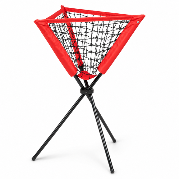 Portable Baseball Softball Ball Caddy, Triangle Ball Net Hopper with Iron Frame, Polyester Mesh Oxford Cloth Ball Holder for Batting Practice Training