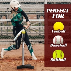 Portable Baseball & Softball Batting Tee Ultra-durable with a weighted triangular base for stability on any surface; height adjusts from 24" to 46". Suitable for all ages and skill levels.