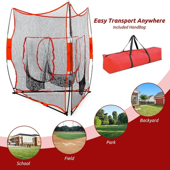 Portable Baseball and Softball Hitting Net, 21x7 FT Triple Practice Net for Hitting, Batting, Throwing, Pitching. Perfect for Solo or Team Use, Easy Setup and Carrying.